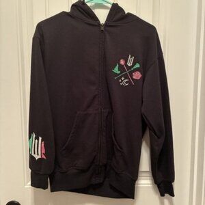 Wicked Movie Hoodie Fleece Sweatshirt Womens Hooded Embroidery Zip-Up Black Sz S